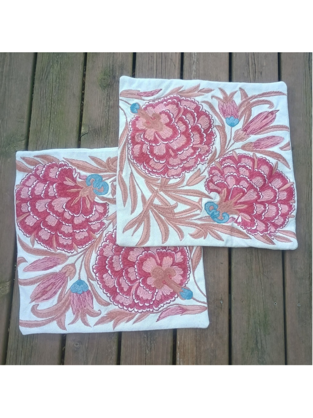 Set Of Frontgate Alize Decor Pillow Covers Floral Applique 20"X 20"